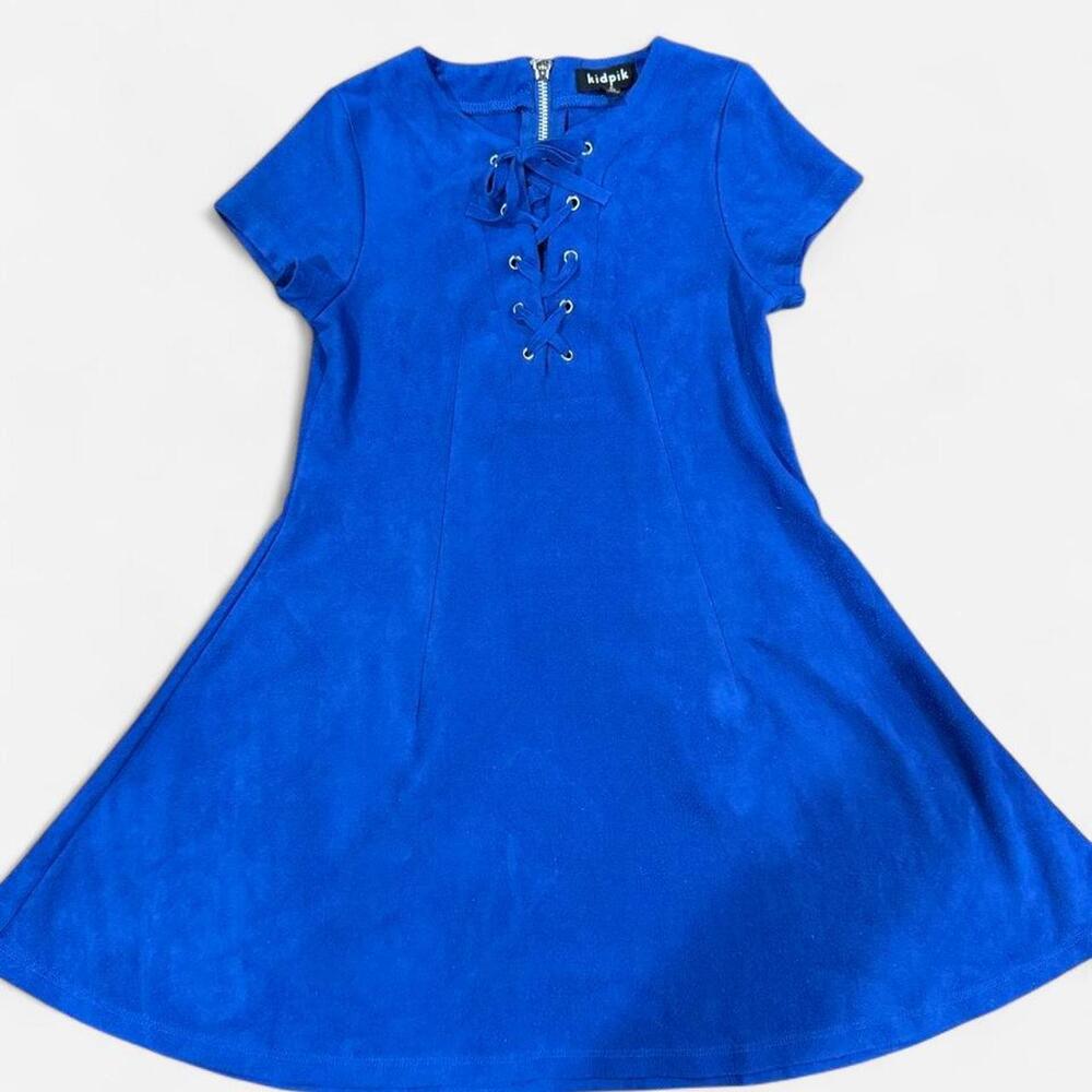 Royal Blue Twirl Dress with Lace-Up Detail Size 7/8 Girls